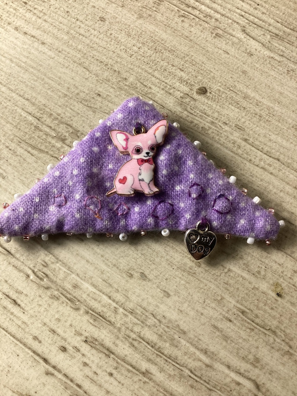 Purple polka dot chihuahua pin brooch